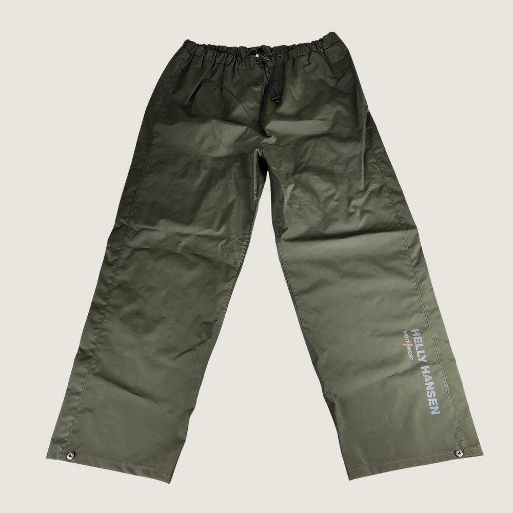 Helly Hansen Mandal Mens XL Rain Pants Army Green Waterproof PVC Fishing Utility